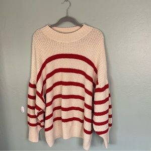 Old Navy Cream and Red Striped Slouchy Sweater